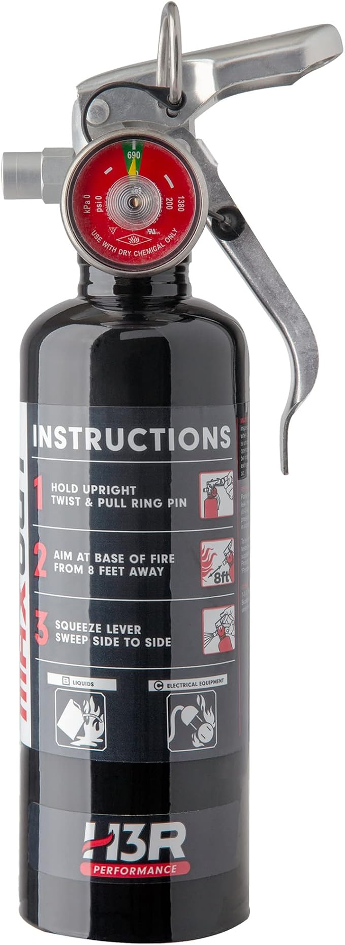 MaxOut Compact Fire Extinguisher for Vehicles – Cars, Trucks, UTVs, RVs & Boats | Off-Road Ready | Refillable Purple K Dry Chemical | Class BC | Mounting Bracket | UL Listed | Black 1.0 lb