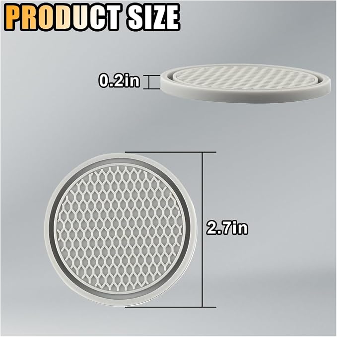 4PCS Car Cup Holder Coaster, 2.7 Inch Honeycomb Non-Slip Car Coaster, Auto Embedded in Ornaments Coaster, Universal Cup Holder Insert Mat for Most Car Interior Accessories (Gray)
