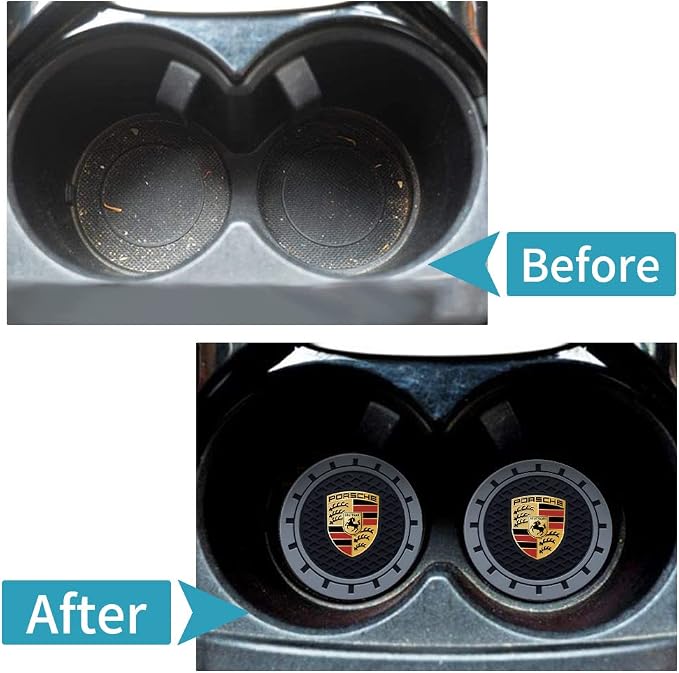 Car Cup Holder Coaster Compatible with Porsche Panamera Cayenne Macan Boxster Taycan Cayman 718 911, Auto Cup Holder Insert Coaster, 2PCS