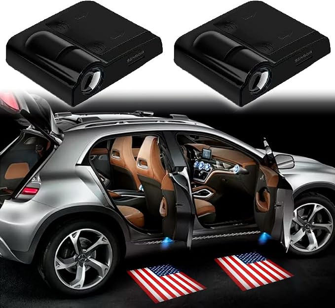 2pcs for USA Color Flag 3D Magnetic Car Door Step LED Welcome Logo Shadow Ghost Light Projector Lamp fits All Car Models (USA Color Flag) by DmStore
