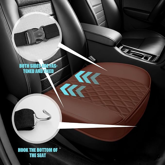 Leather Front Car Seat Cover, Anti-Slip Car Seat Bottom Covers, Full Wrapped Bottom Seat Protectors with Storage Pocket, Universal Comfortable Seat Cushion Fit Vehicles SUVs Trucks (Coffee)