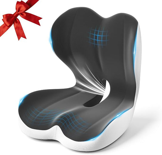 Car Seat Cushion Reducing Sciatica Pressure, Back & Tailbone Comfort | Hollow Design for Coccyx, Double-Sided Anti-Slip, L-Shaped Ergonomic Memory Foam Lumbar Cushion, Suitable for Long Sitting