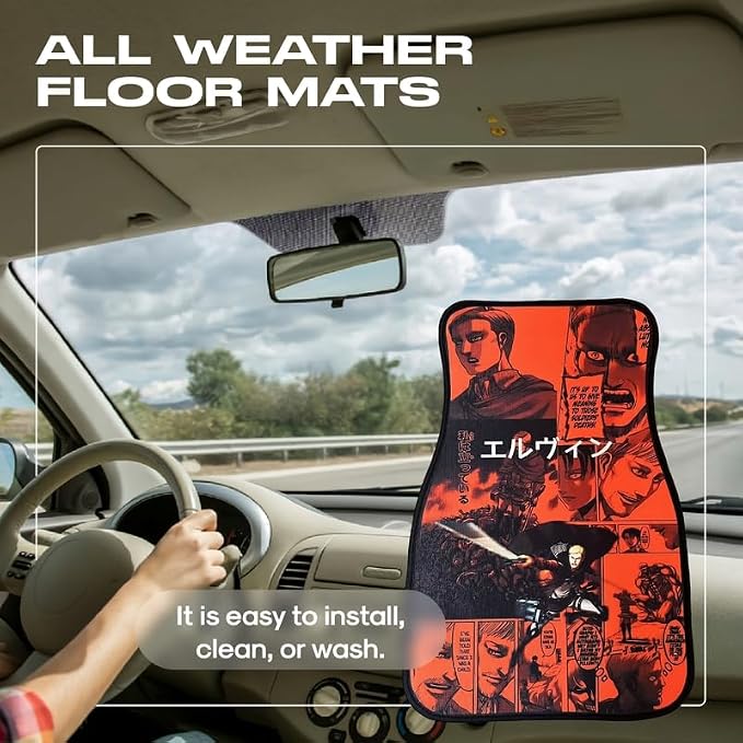 Anime Car Carpet Mat Set of 2 Front Design Automotive Accessories Interior All Weather Floor Mats Decor with Non Slip Black Anti Skid Backing (AkatXRedttan)