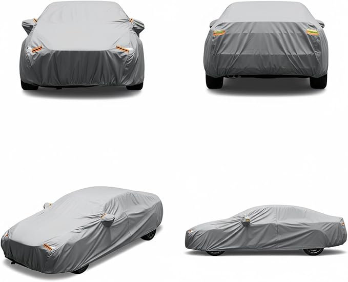 6 Layers Car Cover Waterproof All Weather for Automobiles Outdoor Full Cover Rain Sun UV Protection with Zipper Cotton Size A2 (186" to 193") Universal Fit for Sedan