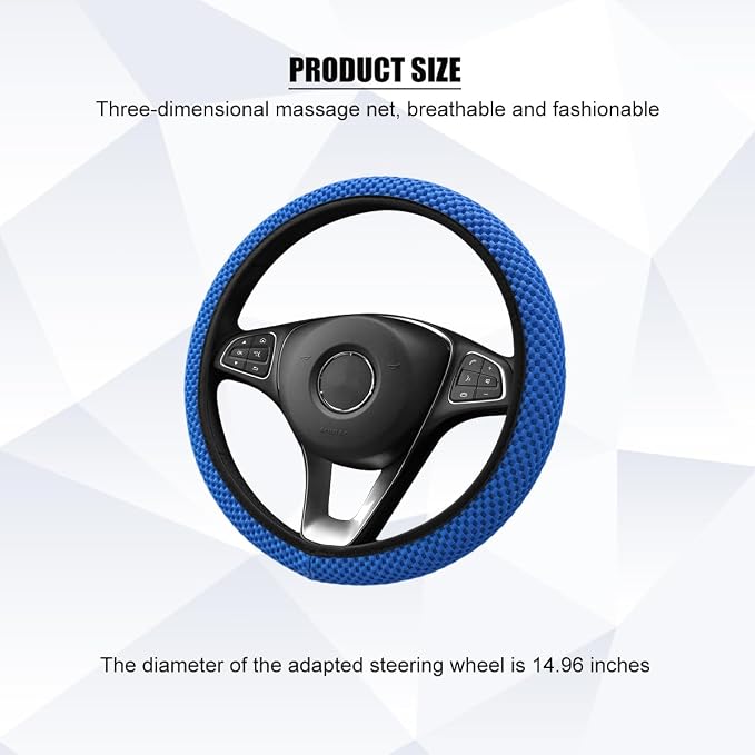 Car Elastic Stretch Steering Wheel Cover, 14.5-15" Breathable Ice Silk Anti-Slip Vehicle Steering Wheel Protector, Comfy Auto Interior Protection Accessories, Universal Fit (Blue)