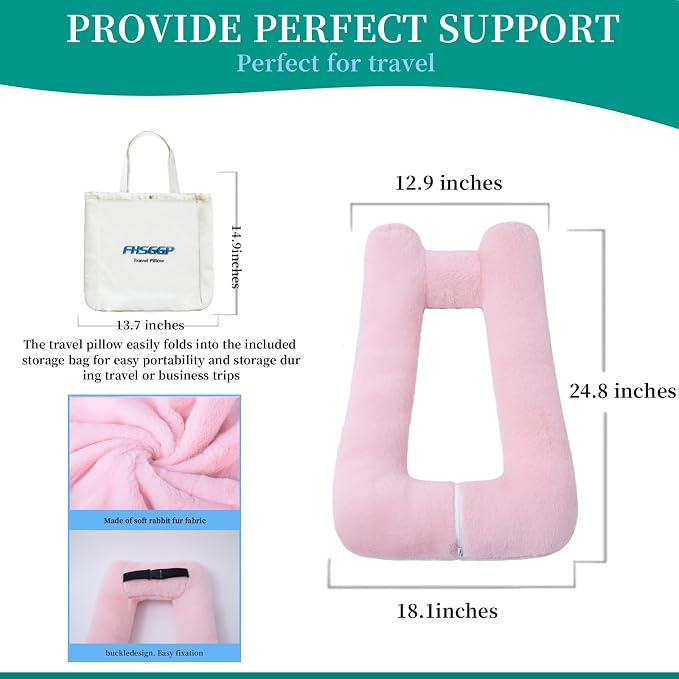 FHSGGP Travel Pillow Upgraded Version of Aircraft Travel Neck Pillow | With Storage bag, Sleep Pillows for Travel by Train, Car, or Plane, Supporting the Head and Body, Travel Pillow for Kids Pink