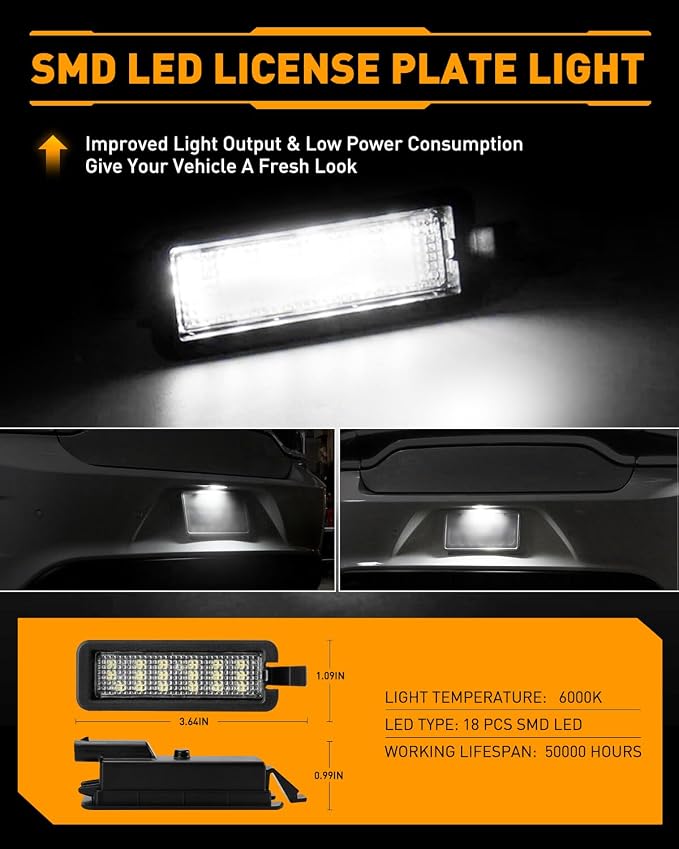 LESAUCE LED License Plate Light For 2015-2023 Dodge Charger Challenger Chrysler 300 Pacifica Jeep Compass, 6000K White, Tag Lamp Assembly Replacement, Pack of 1