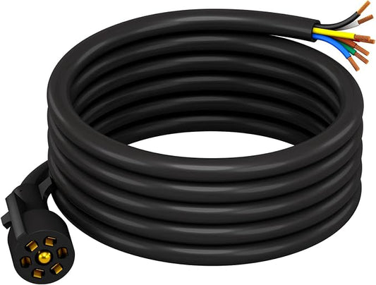 CheeMuii 7 Way Trailer Cord Heavy Duty 8 FT Trailer Wiring Harness Kit 7 Pin Trailer Plug Inline Wire Harness Cable for Trailers RVs Campers