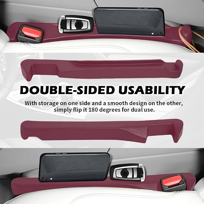 2PCS Car Seat Gap Filler Organizer,3 in 1 Car Seat Side Gap Filler with Hook for Avoiding Dropped Items,Universal No Drop Seats Guard for Filling Gaps 1.37-1.49 Inch Wide (Red)