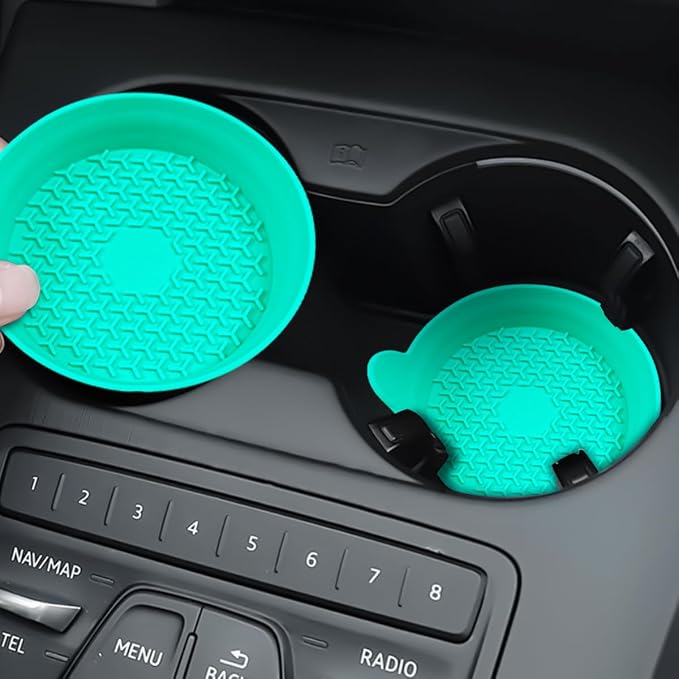 Mandark Car Cup Holder Coasters, 4PCS Non-Slip Silicone Vehicle Insulation Drink Mat, Waterproof Sift-Proof Spill Recessed Auto Interior Cup Insert Pad Accessories, Universal Fit (Light Green)
