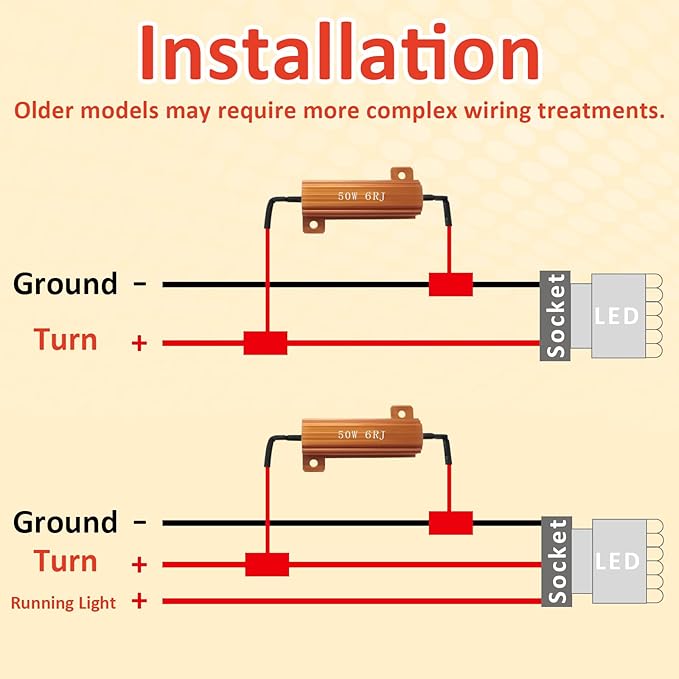 2Pcs 50W 6Ohm Load Resistors LED Turn Signal, LED Load Resistor Kit for Fix LED Bulb Fast Hyper Flash Turn Signal Blink Error Code (Amber)