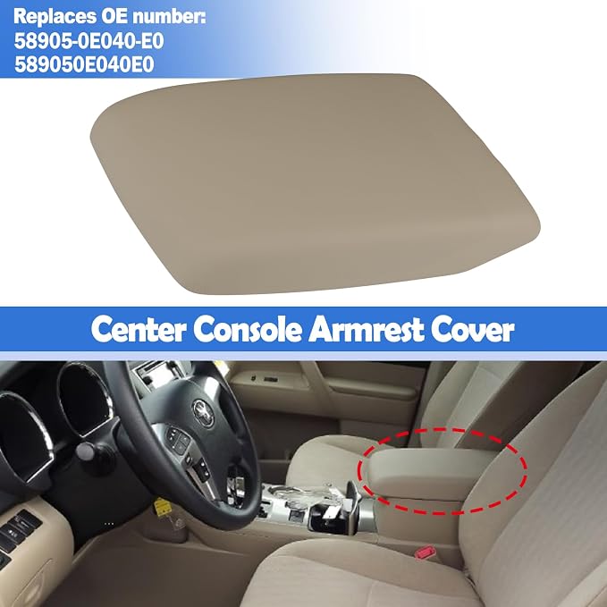 Osompar Center Console Armrest Cover Beige Compatible with Toyota Highlander 2008-2013 PU Leather Arm Rest Box Lid Middle Console Cover