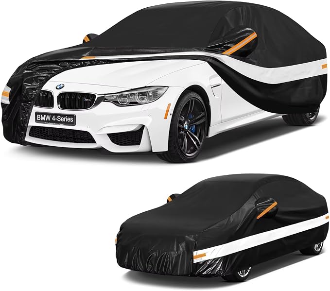 10 Layers Car Cover Custom Fit for BMW 4Series (2013-2026) 428i, 430i, 435i, 440i, M440i, Waterproof All Weather for Automobiles, Outdoor Full Cover Sun Dust Rain Protection with Cotton. Black