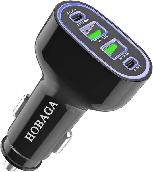 USB C Car Charger Adapter, PD 3.2 QC 5.0 Fast Charging, 4-Port Multi Car Phone Charger Compatible with iPhone 17 16 14 13 Pro Max, Galaxy S25 24 Ultra