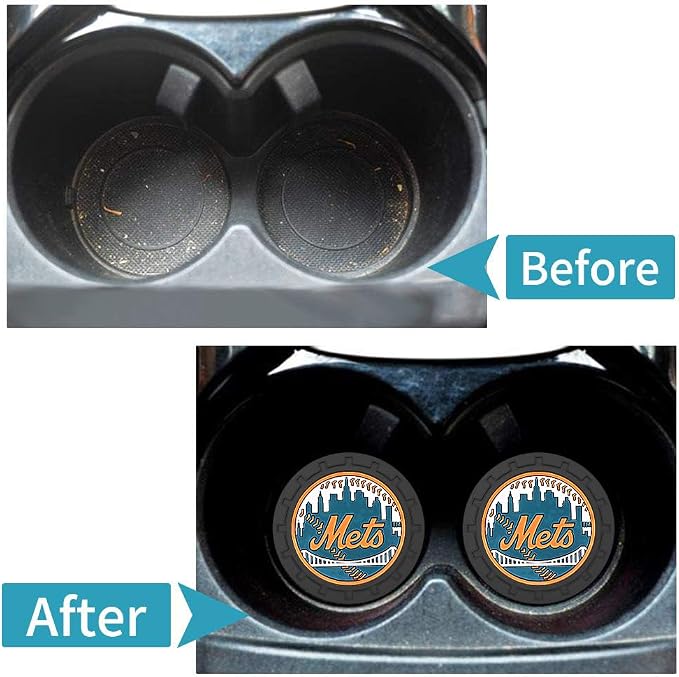 Baseball Fans Car Cup Holder Coasters for New York Mets Fans, 2 Pack Mets Silicone Non-Slip Cup Mats, 2.75" Car Cup Holder Inserts for Auto Interior