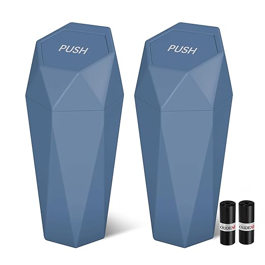 Car Trash Can with Lid - 2-Pack, Interior Accessories for Vehicles, Leakproof Garbage Can with 30 Detachable Trash Bags, Multipurpose Organizers and Storage for Home, Office (Dark Blue)