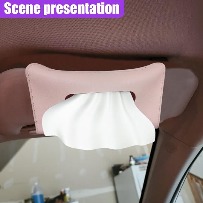 YoRise Car Sun Visor Tissue Holder, Soft Leather Automotive Hanging Napkin Storage Box, Rectangular Vehicle Interior Tissue Organizer Case for Car, SUV, Truck (Pink)