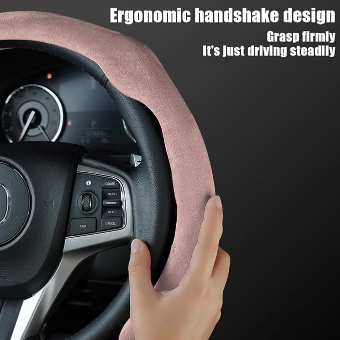 Mandark Car Steering Wheel Cover, Suede Sport Vehicle Steer Wheel Protector Fitting 15 Inch, Non-Slip Comfortable Automotive Interior Decoration Accessories, Universal for Most Cars (Pink)