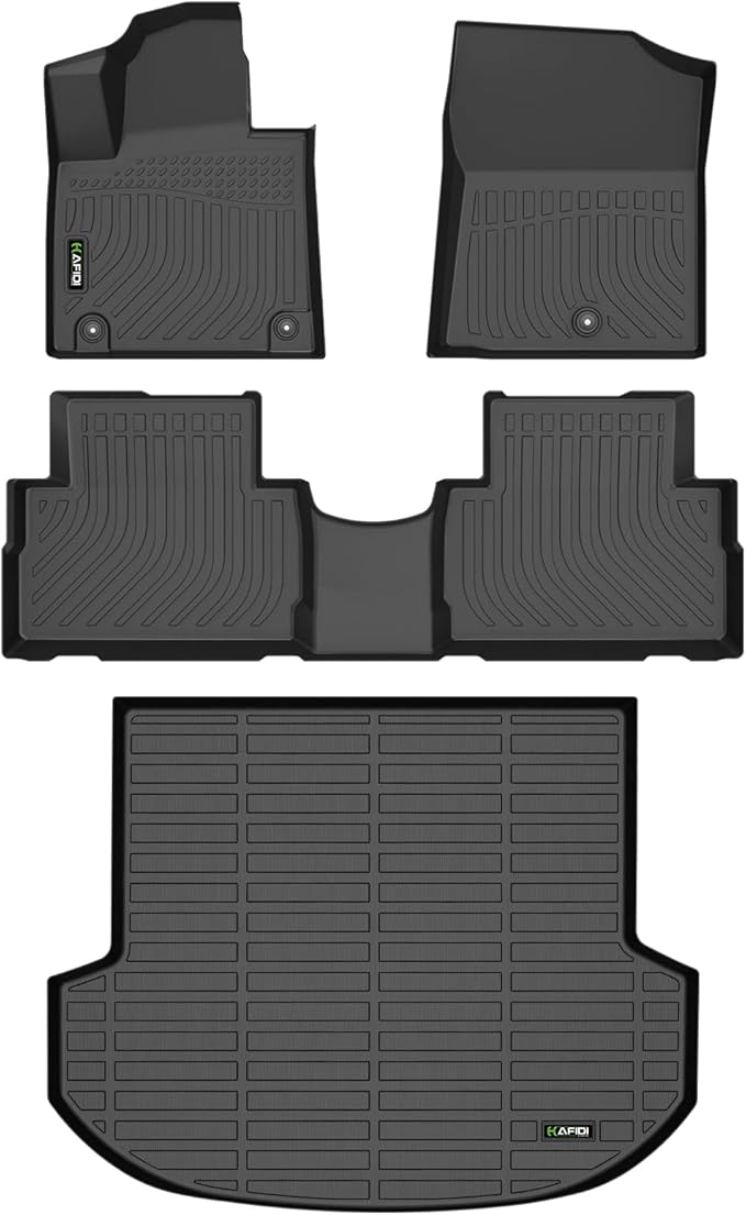 HAFIDI® All Weather Floor Mats for Hyundai Santa FE 2023 2022 2021 (Not Fit Hybrid) TPE Anti-Slip Automotive Full Set Floor Liners Trunk Mat for 2023 Hyundai Santa fe Accessories - Black