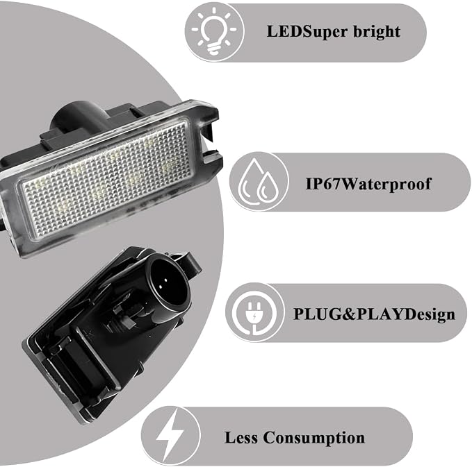 Car LED License Plate Light, 2PCS Bright Vehicle Rear Tag Lamp Assembly, Automotive Exterior License Plate Lights OEM# 68228930AA Replacement, Compatible with Grand Cherokee