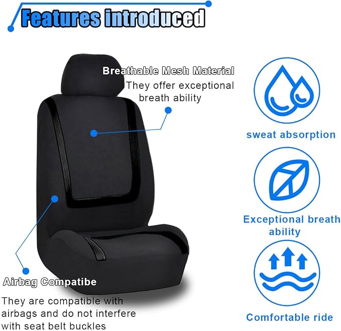 LAINLOY 2 Pack Car Seat Covers, Breathable Seat Protectors, Anti-Slip Driver Seat Cover, Comfortable Front Seat Cover Set Universal Fit for Truck, SUV, Sedan, Airbag Compatible (Black)