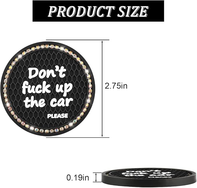 2 Pack Bling Car Coasters for Cup Holder, Crystal Rhinestone 2.75 in Cup Holder Coaster, Silicone Anti-Slip Insert Cup Mats for Women, Interior Accessories Universal for Most Cars (Black/Multicolor)