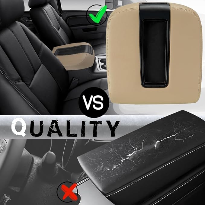 Upgrade Center Console Armrest lid Cover for Chevy GMC, 19328711, Beige | For Silverado/Sierra 1500 2500HD 3500HD 2007-2013, Suburban1500/2500HD/3500HD, Avalanche, Yukon/Yukon XL & Tahoe 2007-2014