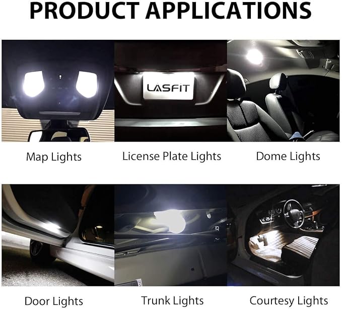 LASFIT 194 LED Bulb 6000K White, T10 168 2825 W5W LED Replacement Light Bulbs, For Dome Map Light, Door Light, Courtesy Light, License Plate Light, Trunk Light, Super Bright (Pack of 4)