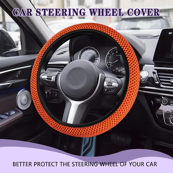 Elastic Stretch Steering Wheel Cover, Steering Wheel Cover, 15" Breathable Auto Steering Wheel Protector, Universal Car Accessories Comfortable Non-Slip Vehicle Steering Wheel Covers for Women Men