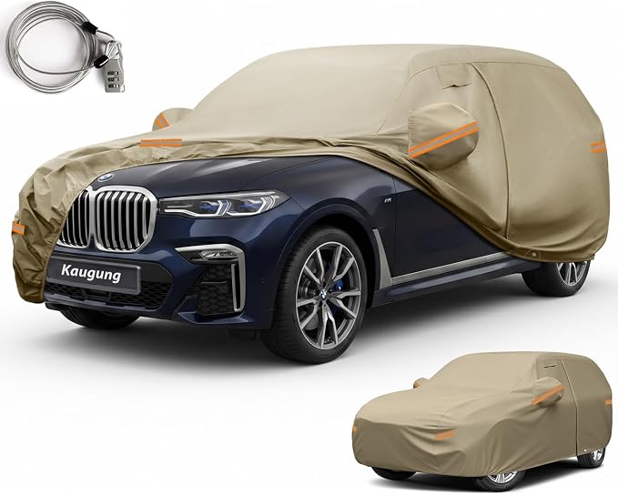 Kaugung Custom Fit Car Cover for BMW X7 (2018-2026), Heavy Duty All Weather Waterproof Outdoor SUV Cover, Sun Rain Snow UV Protection with Driver Door Zipper, Mirror Pockets & Air Vents