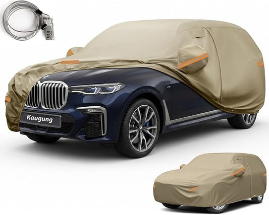 Kaugung Custom Fit Car Cover for BMW X7 (2018-2026), Heavy Duty All Weather Waterproof Outdoor SUV Cover, Sun Rain Snow UV Protection with Driver Door Zipper, Mirror Pockets & Air Vents