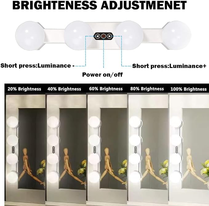 Portable LED Makeup Cordless Rechargeable Professional Vanity Mirror Light with 4 LED Bulbs,Simulated Daylight for Bathroom Makeup Dressing Table Lights Dresser Lights