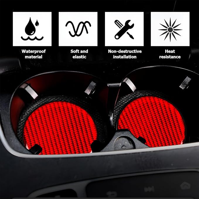 BESULEN Car Cup Holder Coaster, 4 PCS Carbon Fiber Non-Slip Embedded Coasters, Universal 2.75 Inch Cup Holder Insert Coaster Pad, Sports Racing Durable Drink Mat, Car Interior Accessories