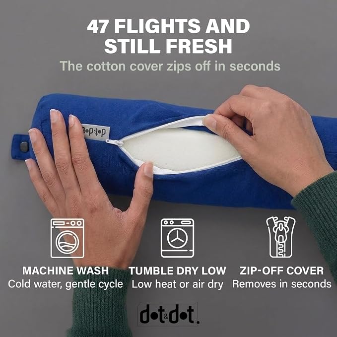 Dot&Dot Twist Memory Foam Travel Pillow, Bendable Neck Pillow for Airplane, Car and Home, 26-Inch Adjustable Roll with Washable Cotton Cover, Sapphire