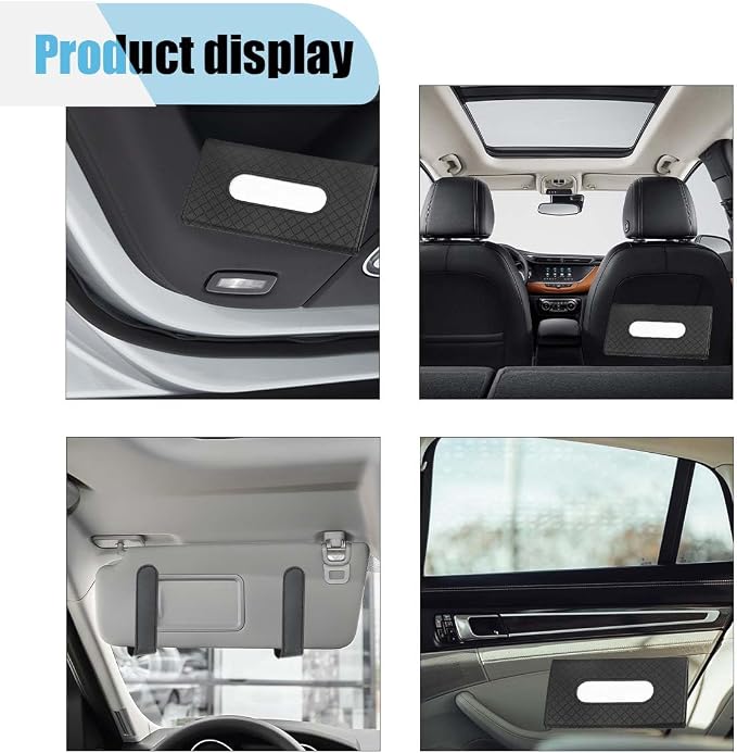 JOYCOURT Car Sun Visor Tissue Holder, Leather Tissue Holder for Car, Rectangle Napkin Holder for Car, Hanging Tissue Clip, Car Mask Holder, Sun Visor Accessory Universal for Most Vehicles (Black)