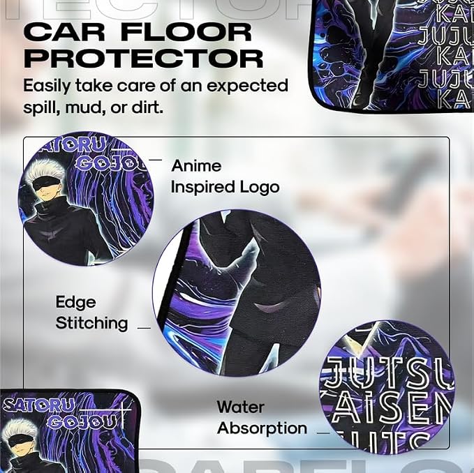 Anime Car Carpet Mat Set of 2 Front, Violet Gojujjk Design Automotive Accessories Interior All Weather Floor Mats Decor with Non Slip Black Anti Skid Backing
