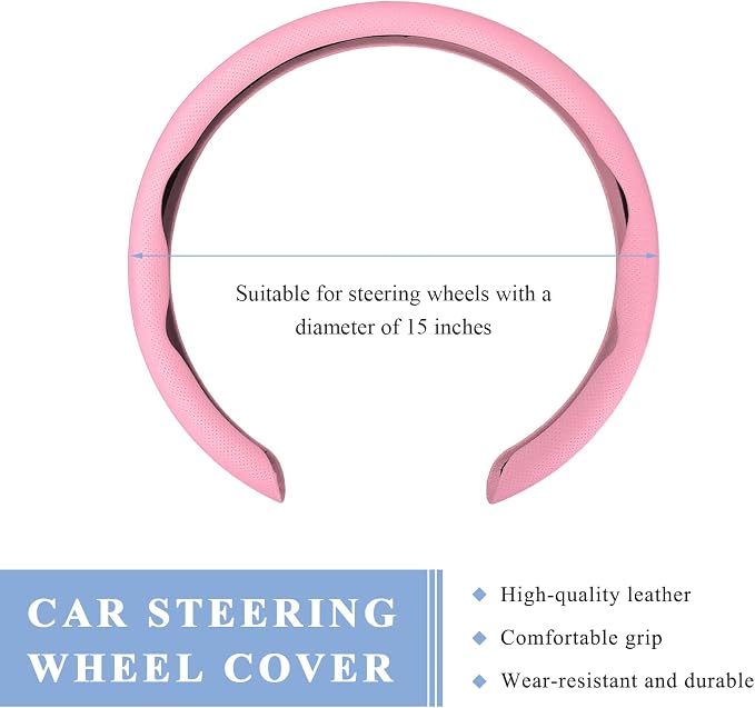 Steering Wheel Cover, 15 Inch Anti-Slip Breathable Steering Wheel Protector Auto Interior Decor, Heat-Resistant Comfort Grip Wheel Cover Universal for Most Cars Trucks SUVs (Pink)
