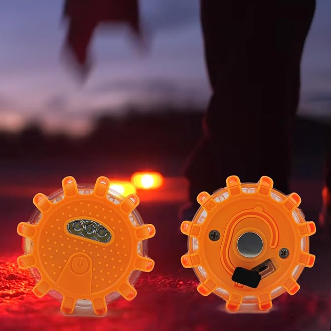 24 Pcs Rechargeable LED Road Flares Emergency Kit - Magnetic Mount Strobe, for Cars/Trucks/Boats & Outdoor Activities