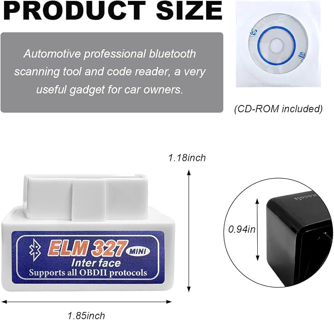 KVAEY OBDII Car Auto Diagnostic Scanner, ELM327 Automotive Bluetooth Scan Tool and Code Reader, Professional Car Bluetooth Engine Fault Code Reader, Universal Car Accessories (White & Blue)