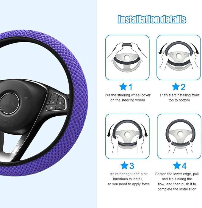 Car Elastic Stretch Steering Wheel Cover, 14.5-15" Breathable Ice Silk Anti-Slip Vehicle Steering Wheel Protector, Comfy Auto Interior Protection Accessories, Universal Fit (Purple)