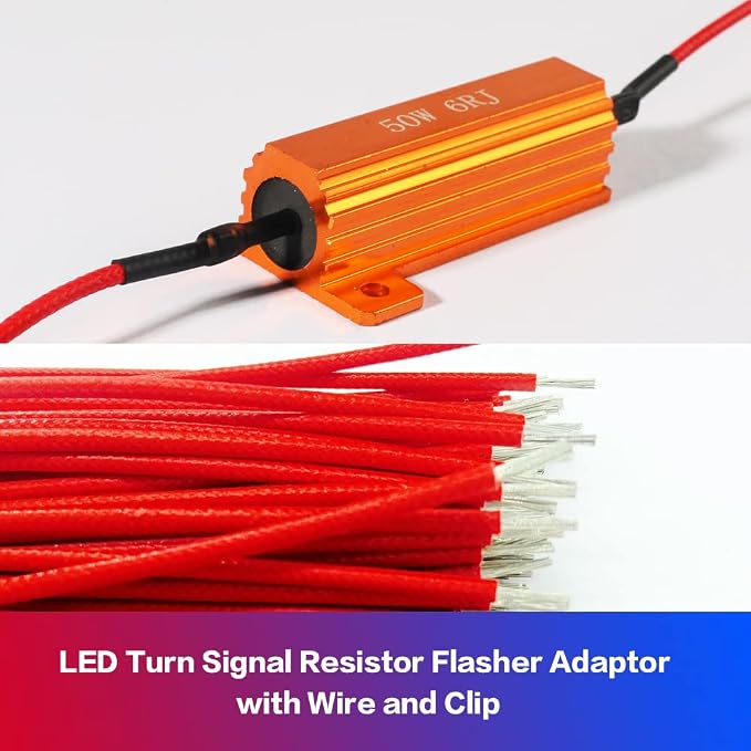 2 PCS Load Resistor,LED Turn Signal Resistor Flasher Adaptor with Wire and Clip,50W 6ohm LED Load Resistors Conversion Kit for Fix LED Bulb Hyper Flash Turn Signal Light Bulb Fast Blink Error Code (2)