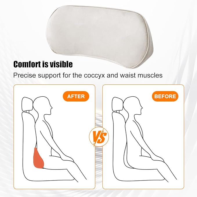 Zpana Car Lumbar Support Pillow, Memory Foam Vehicle Seat Lower Back Support Cushion for Back Pain Relief & Sciatica, Comfortable Auto Driver Seat Pad, Universal for Vehicles (Beige)
