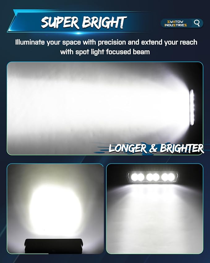 6 Inch CREE LED Light Bar, SWATOW INDUSTRIES 6" Spot LED Pods Bumper Mounts Work Lights Waterproof Fog Lights for Dirt Bike Pit Bike E-Bike Motorcycle ATV UTV RZR Can-am x3 Truck Off Road