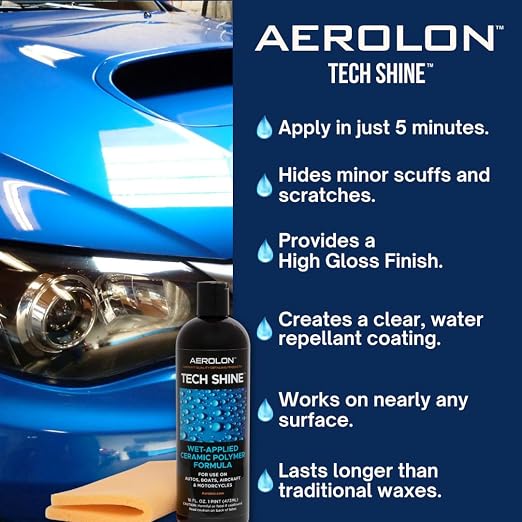 Tech Shine: Ceramic Coating for Cars, Car Wax, Car Polish, Ceramic Polymer Coating, Hydrophobic Top Coat Polish and Sealer, Auto Detailing with Applicator, Mirror Shine Gloss Kit, 2 Pack