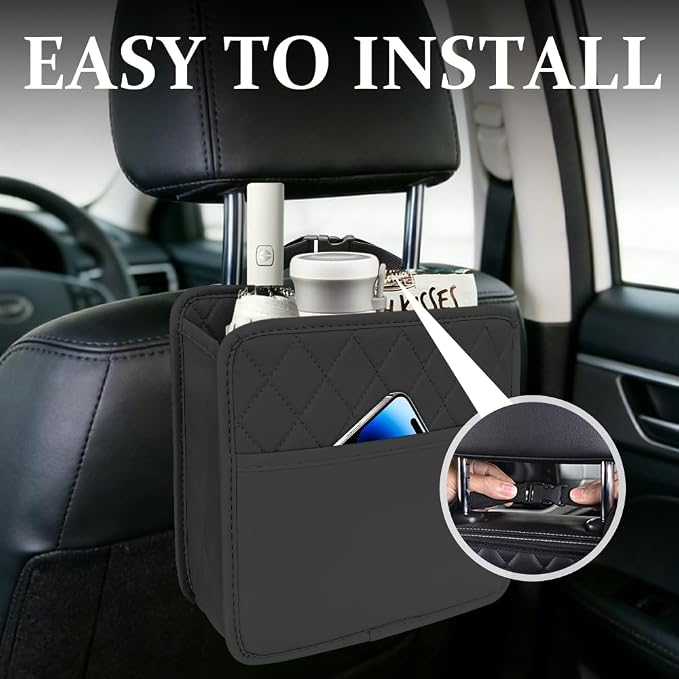 Car Seat Back Organizer, Car Organizers and Storage, PU Leather Vehicle Backseat Hanging Storage Pocket, Multipurpose Auto Organizer Hanging Universal for Most Vehicles (Black without Pocket)