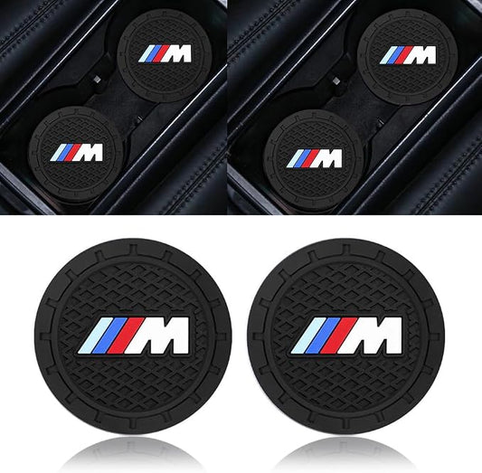 2PCS Car Cup Holder Coasters, Silicone Car Coasters with Logo for BMW M Series M3 M5 X1 X5 X6 Z4 3 5 7 Series, Non-Slip Vehicle Car Coasters Cup Mats for BMW-M Interior Accessories, 2Pcs 2.75''