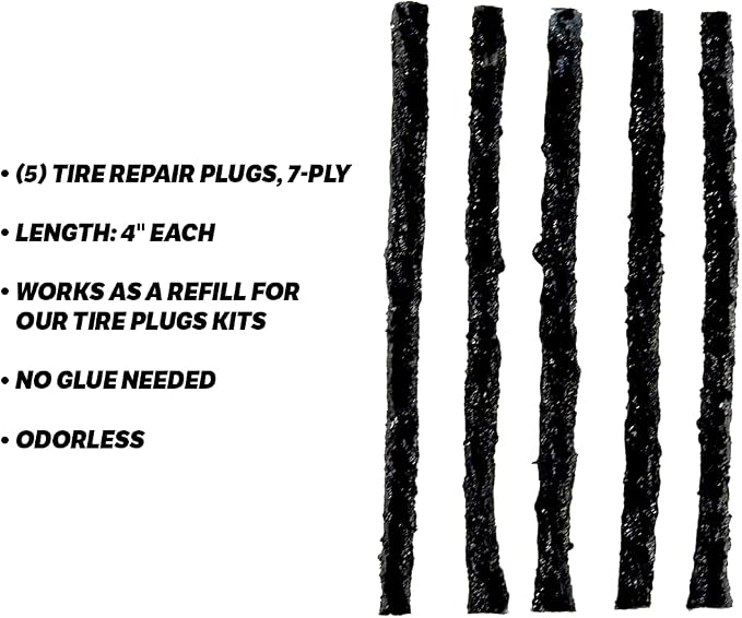 Slime 20252 Tire Repair Plugs Strings, ACT, Mowers, Wheelbarrows, 7-ply, 4in, 5 Count