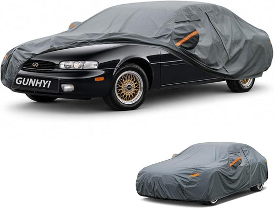 GUNHYI Premium Car Cover Custom Fit Infiniti J30, 16 Layers Heavy Duty Car Cover Waterproof All Weather with Zipper Door for Sun Rain Snow Dust Uv Protection
