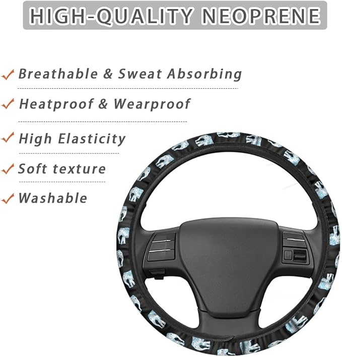 AFPANQZ Elegant Elephant Style Automotive Steering Wheel Covers Neoprene Comfortable Keep Warm Odorless Stretch-on Fabric Breathable Universal 14 to 15 inch Navy Blue for Women Mens