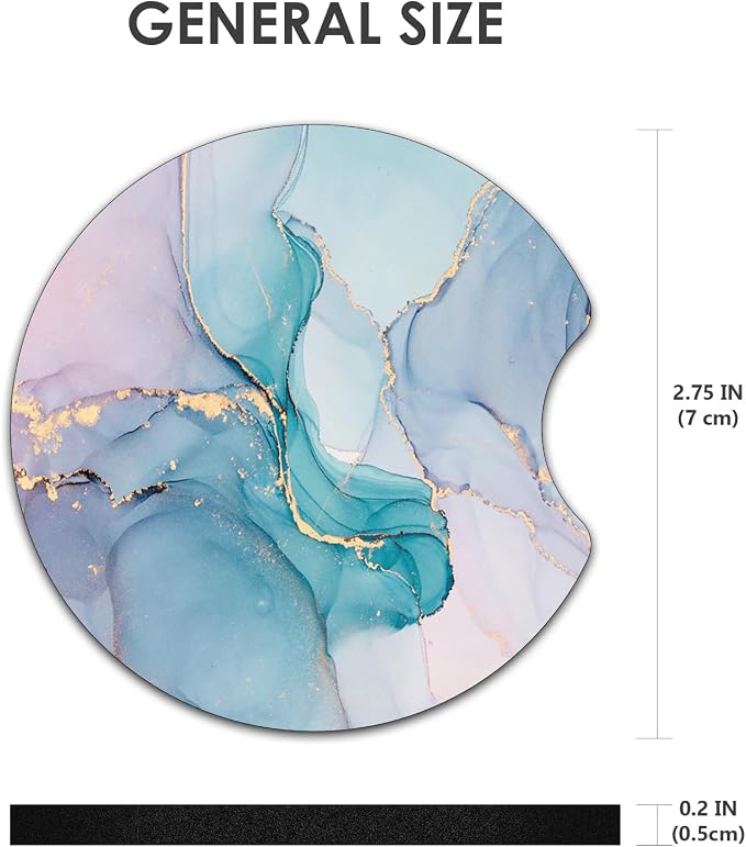 2 Pack Car Coasters，2.75-inch Neoprene Non-Slip Cup Holder Coasters for Car，Cute Car Interior Accessories for Men and Women，Green Marble